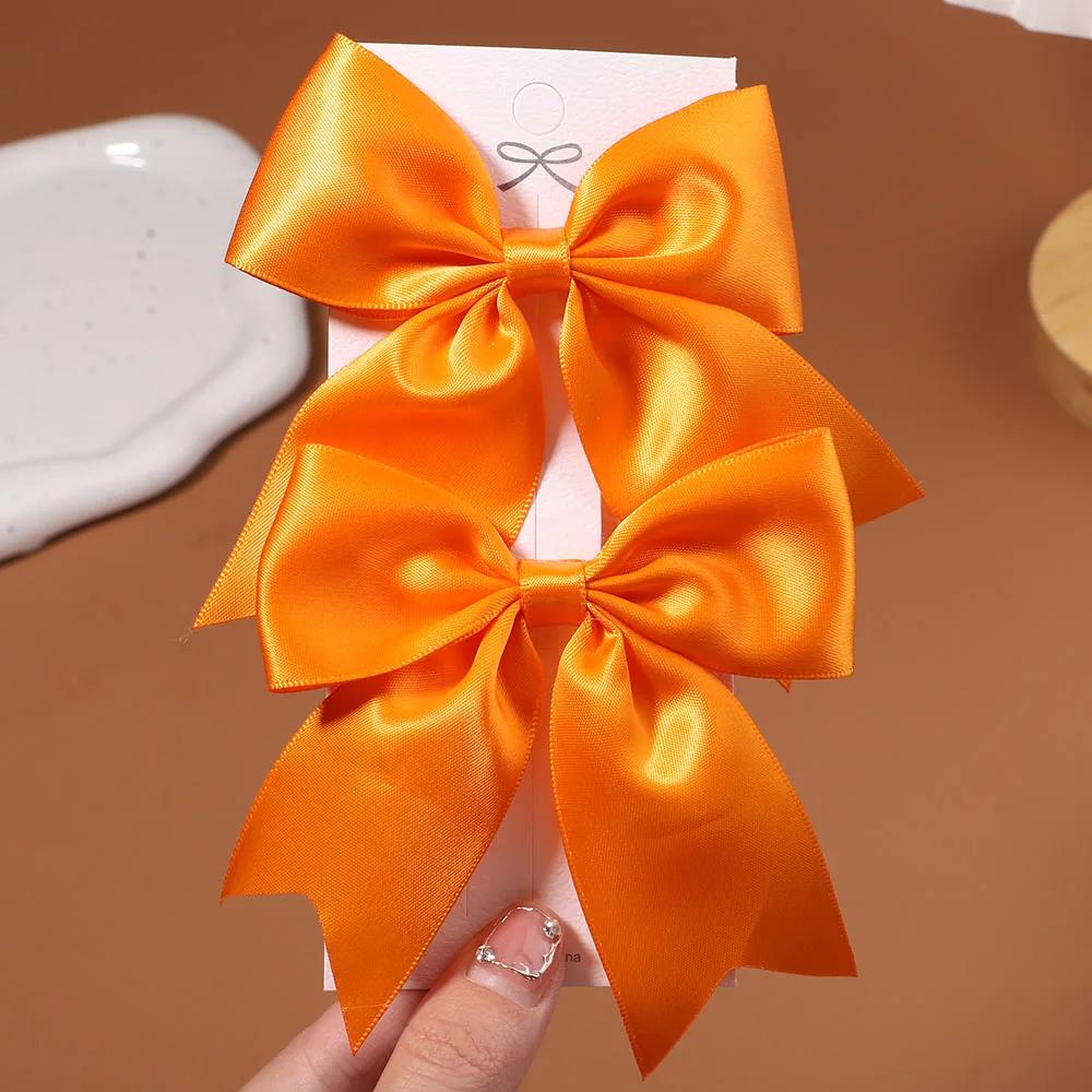 2/3Pcs/Set Lovely Solid Color Ribbon Bows Hair Clip for Kids Girls Hairpins Barrettes Handmade Headwear Baby Hair Accessories