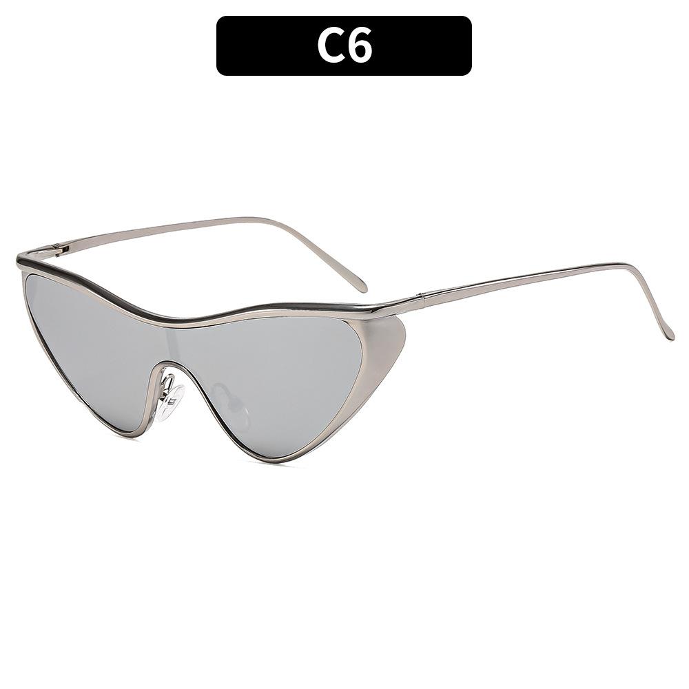 Women's sunglasses, men's and women's fashion metal one-piece cat's eye sunglasses