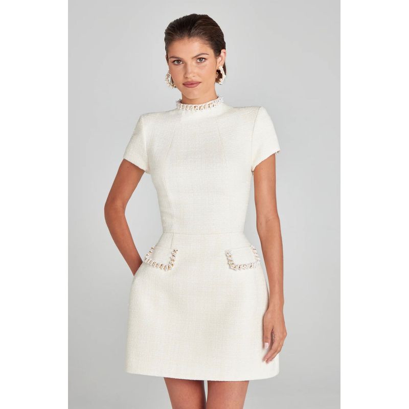 

European and American Temperament Slim fit Slimming round Neck Beads Dress Women Women Casual Dress White XL