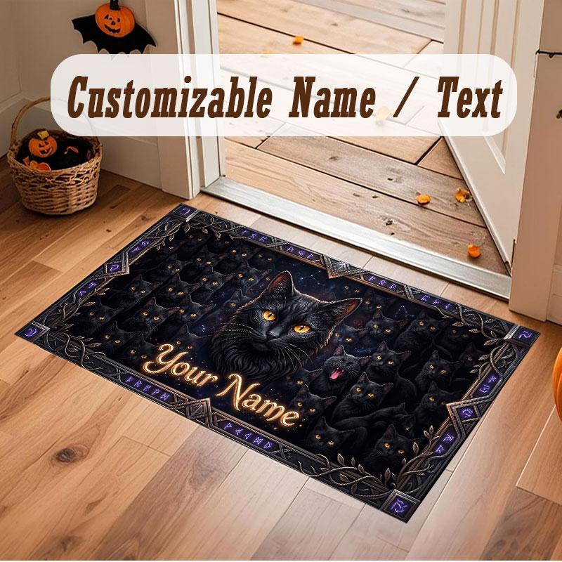 Cat Theme Crystal Velvet Floor Rug Personalized Custom Name Text Warm Carpet Home Decoration