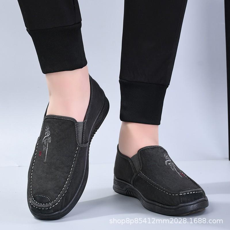 Mens Casual Slip-On Loafer Shoes - Breathable Cotton Fabric Rubber Sole Flat Comfortable Footwear Daily Wear