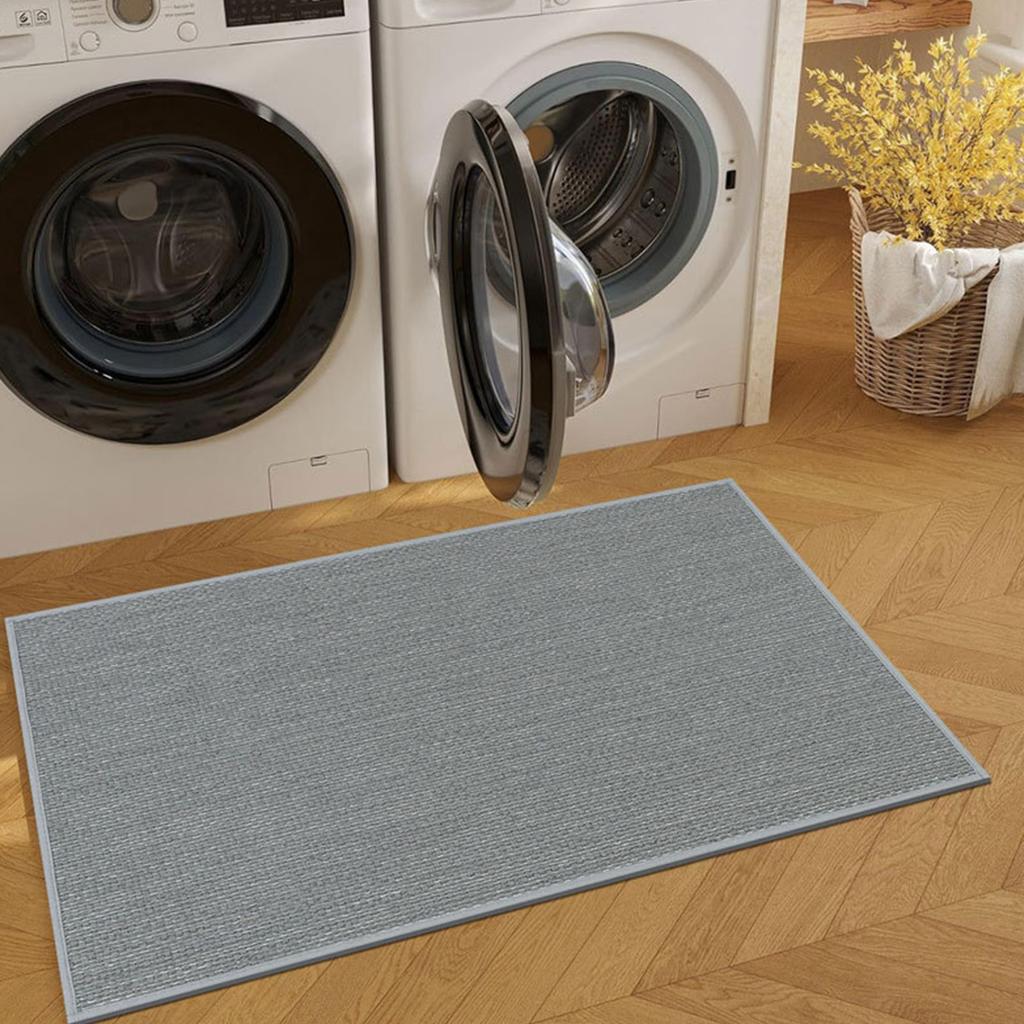 Entryway Rug with Woven Faux Linen Design Antislip Base Absorbent Door Mat for Enhances Safety in Family Environment