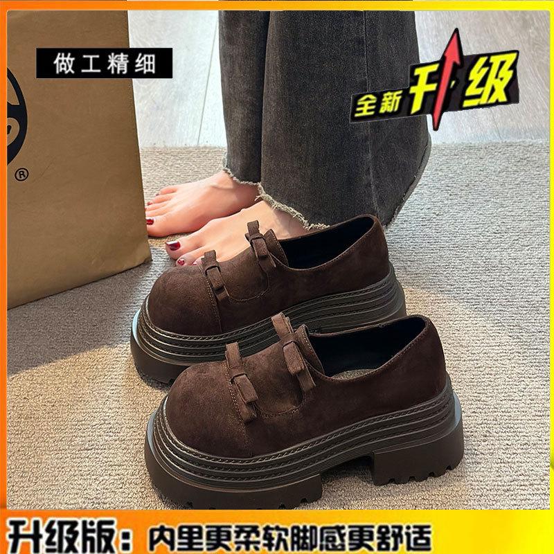 British style bow small leather shoes women's 2025 spring new platform loafers one-pedal black leather single shoes