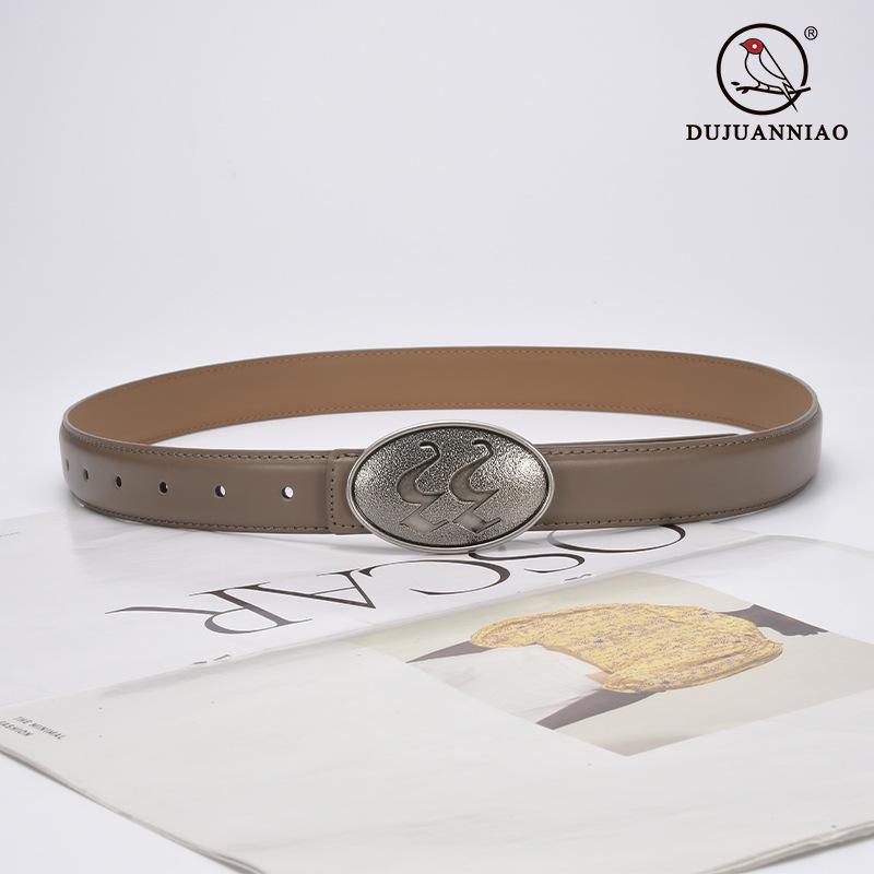 Korean Style Women's Antique Leather Belt with Oval Silver Buckle - Simple Cowhide Waist Belt for Ladies' Jeans and Shirts