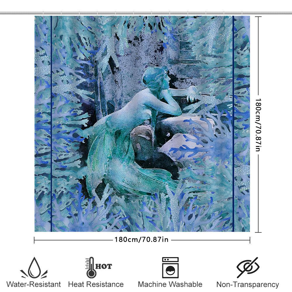 Luxury Watercolor Bath Curtain Blue Mermaid Design for Bathroom Decorations Home Accessories Shower Curtains in Green Blue Color