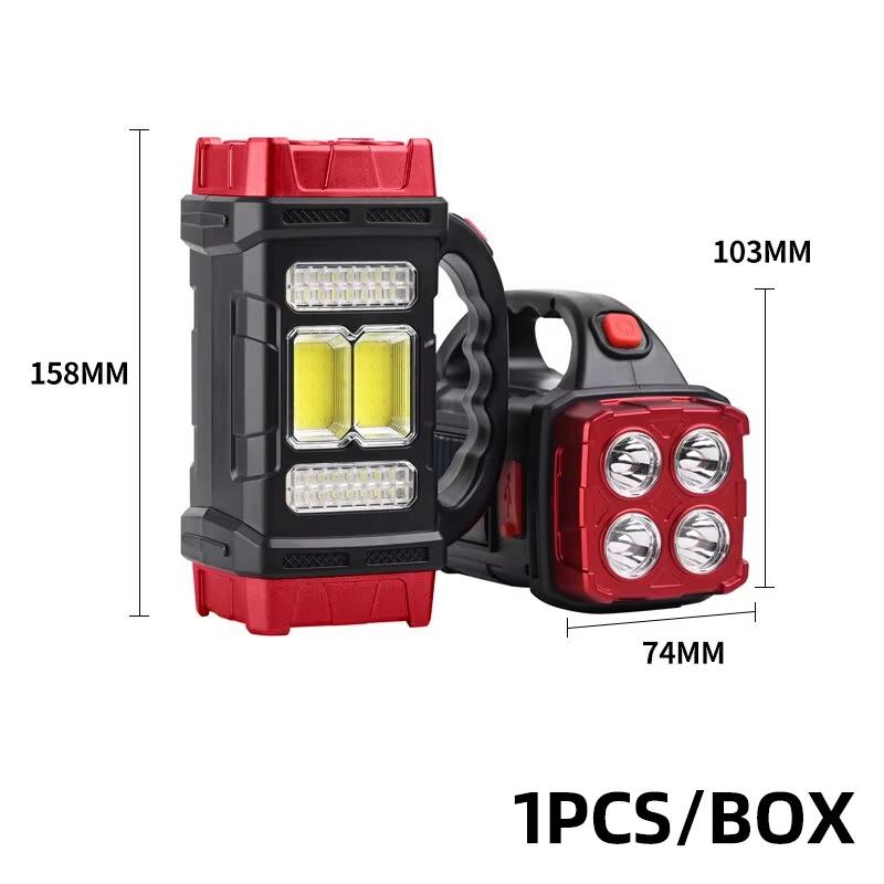 Wiederaufladbare tragbare Handlampe, leistungsstarke LED-Taschenlampe, Outdoor-Camping, Solar-Ladelicht, USB-Taschenlampe mit COB-Arbeitslaterne