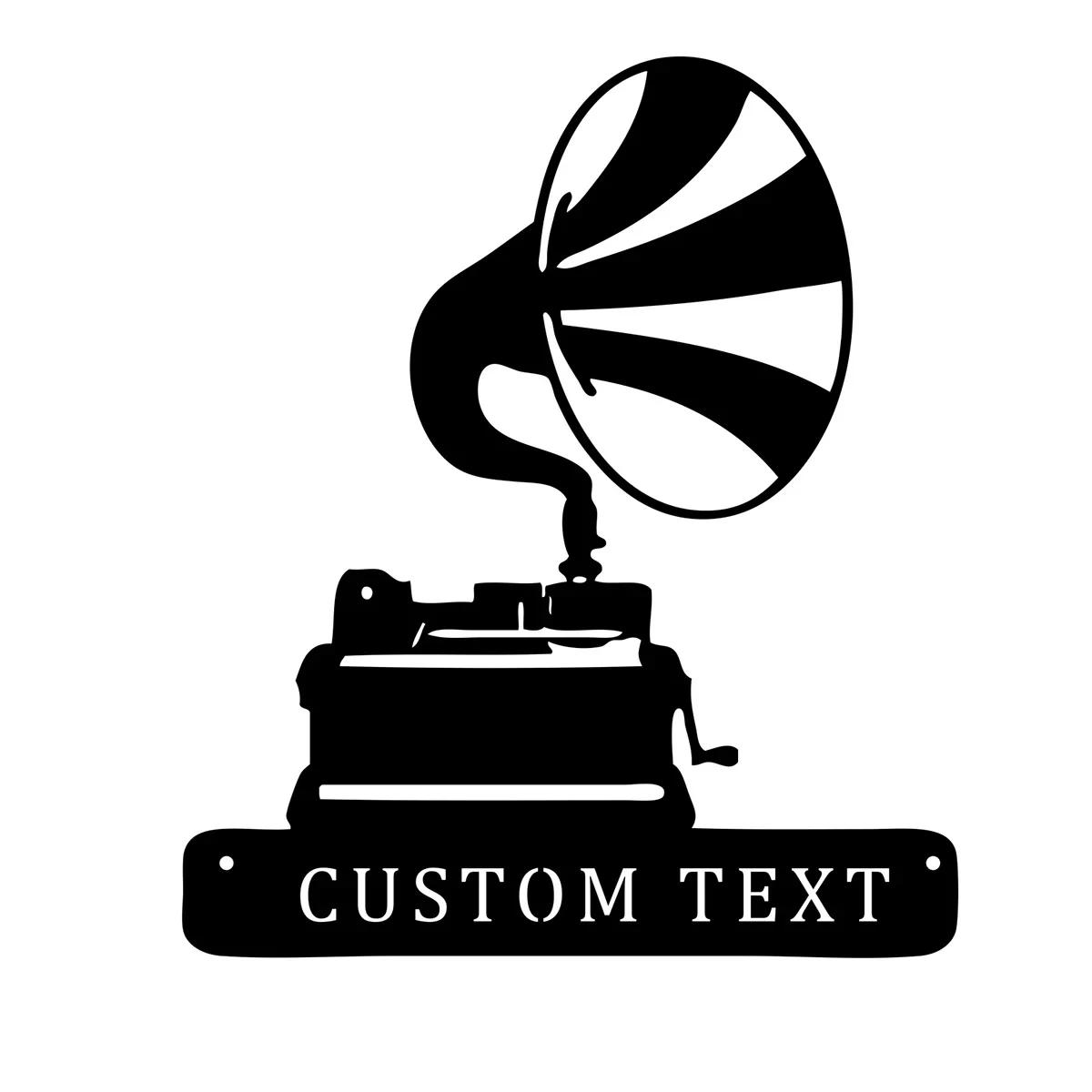 Vintage Gramophone Metal Wall Art, Personalized Record Player Home Decor, Retro Music Room Sign