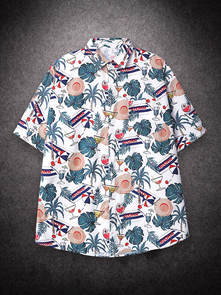 Oversized Loose HawaiianTropical Coconut Trees Short Sleeve Shirt Men Vintage Couple Beach Shirts for Summer Clothing Streetwear
