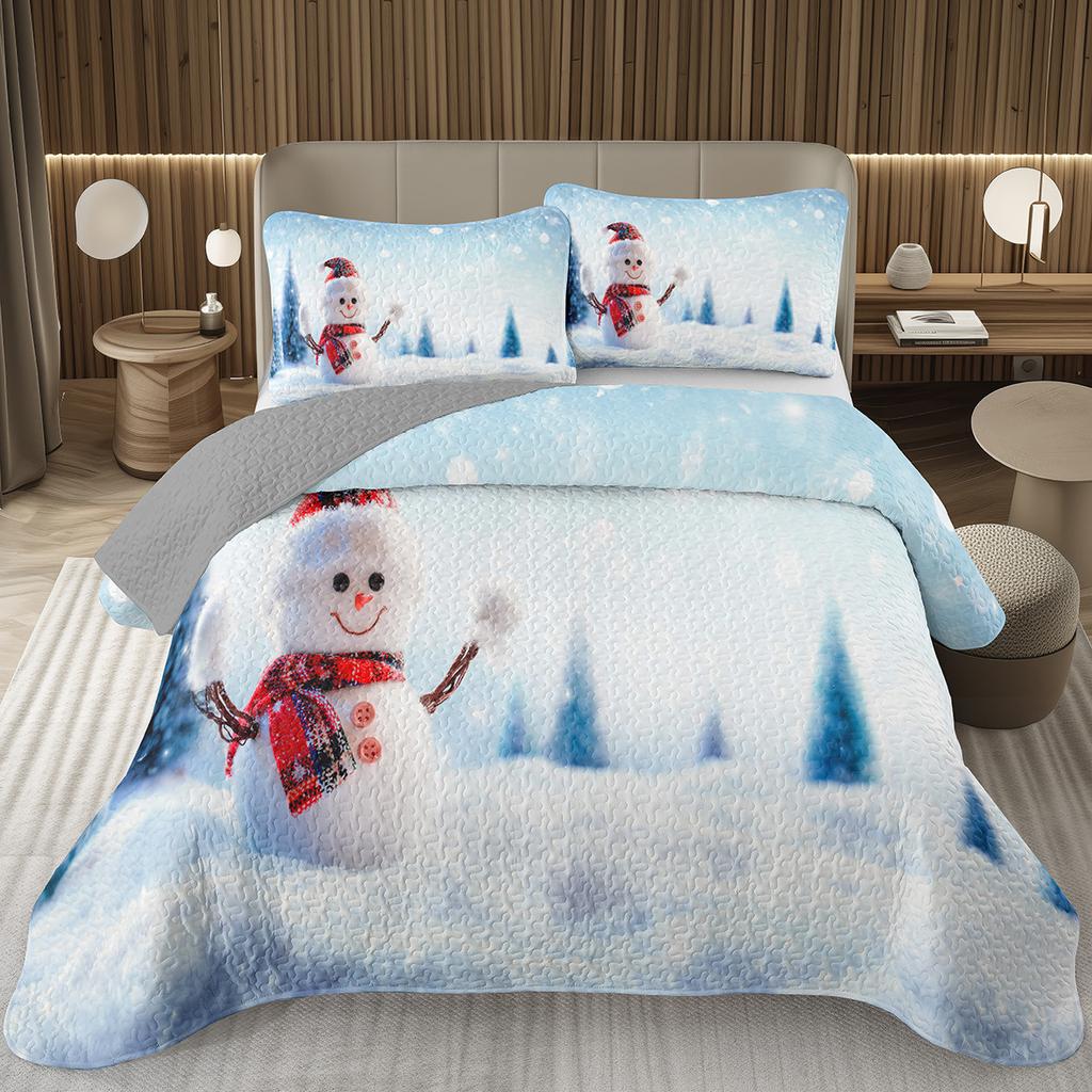 Copriletto Buon Natale, Set Copriletto Pupazzo di Neve Kawaii Queen/Full per Camera da Letto Bambini Ragazzi Ragazze, Set Piumino Tema Natale Cartone Animato