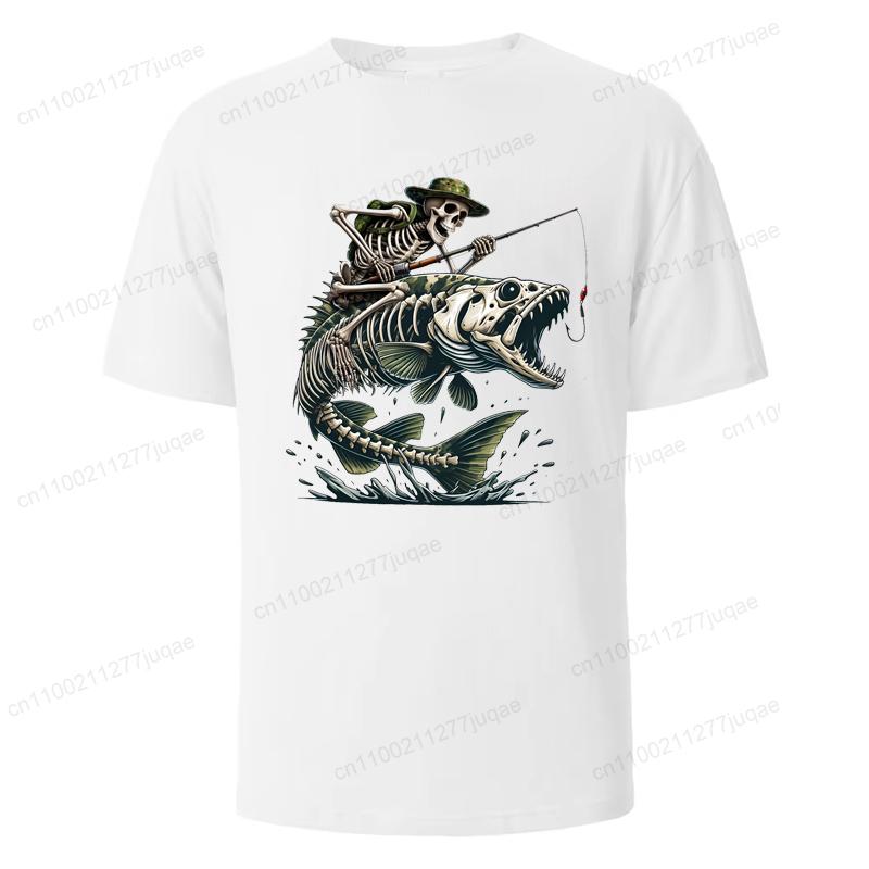 Herren Sommer T-Shirts Lockere Größe Angeln Jäger Print Lässig Bequem Rundhals Kurzarm T-Shirt Fischskelett Herren Top