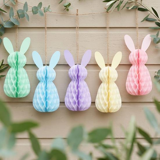5 Pcs Easter Bunny Honeycomb Centerpiece 3D Paper Rabbit Ornament Spring Easter Party Table Decoration for Home Office Kitchen Decor
