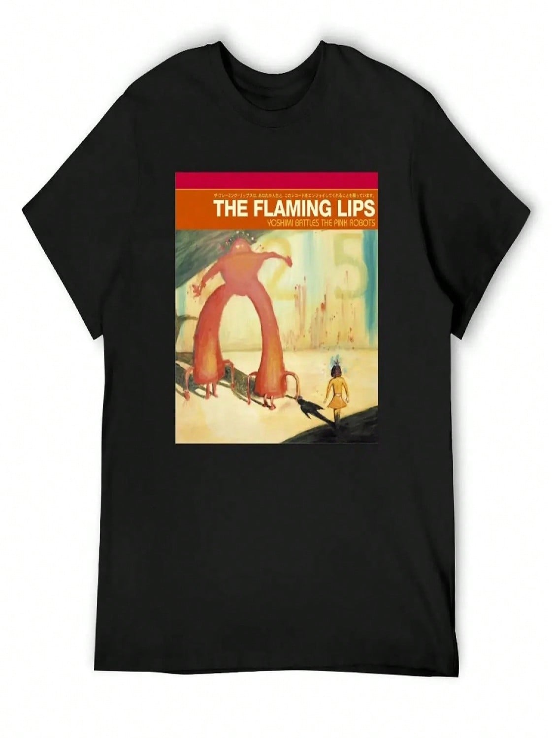 Flaming Lips Yoshimi Battles The Pink Robots Sticker T-Shirt Funny T-Shirt Tops Plain Men s Cotton T-Shirt S разноцветный