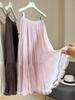 Elegant Pleated Mesh Patchwork A-Line Skirt - Women's Autumn Elastic Waist Midi
