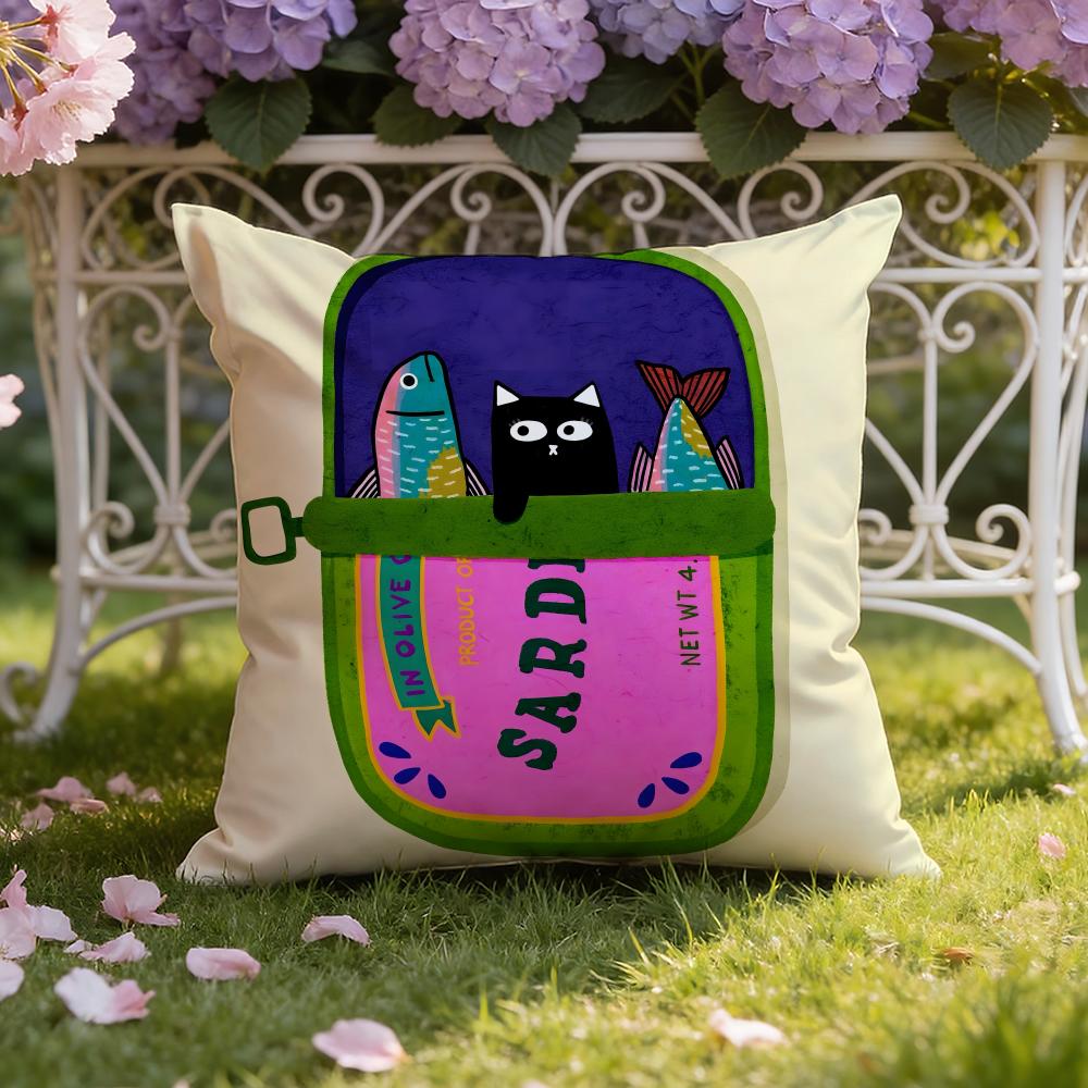 Cartoon S-Sardine C-Can cute Cushion Cover Home & Car Dual-Scene Pillow Cover: Reversible for Premium Comfort