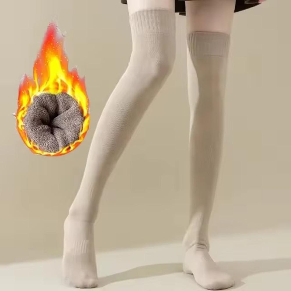 High Elasticity Knee High Socks Solid Color Knitted Stocking Long Tight Stocking Long Socks