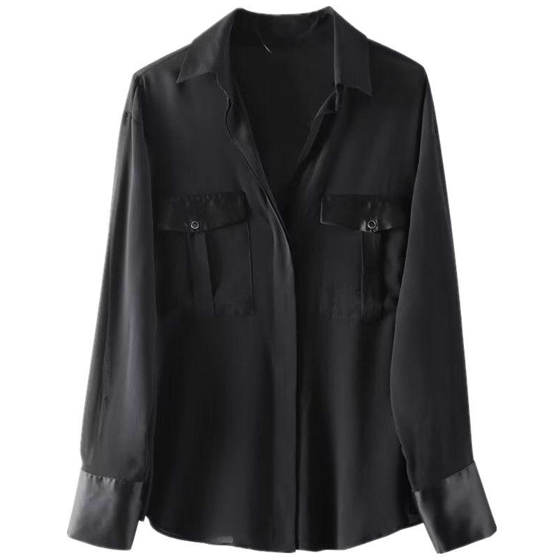 

Модный стиль 2024 Весна Новое поступление Женская одежда Темпераментный Дикий Шелковистый Сатиновый Текстурный Креп Рубашка 2237576 800 Black L