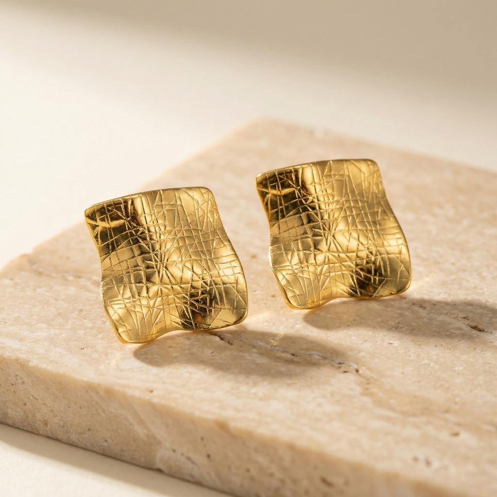 Geometry Texture Earring for Women Studs, Exaggerated Square Gold Color Earring, Statement Jewelry Wholesale