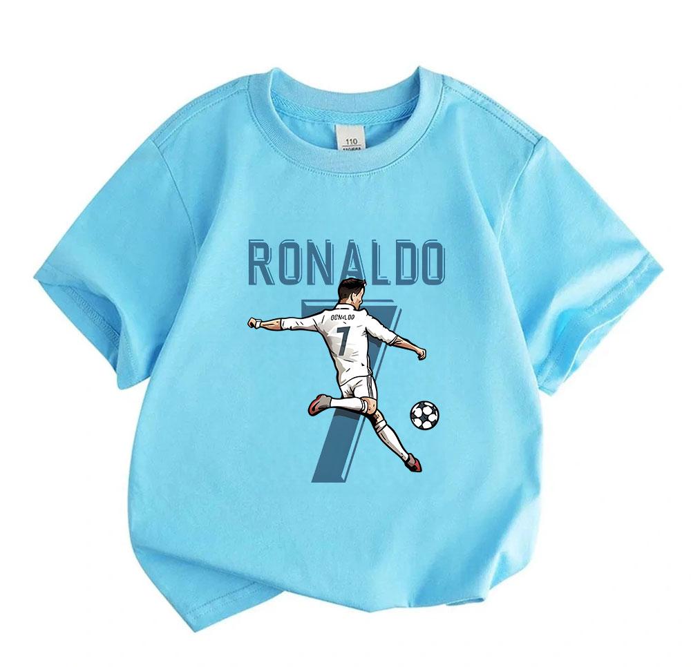 Kids Boys Girls 100% Cotton Crew Neck Short Sleeve T-Shirt, Soccer Player No.7 Print Casual Tees for Sports Fans Children Everyday Wear Top