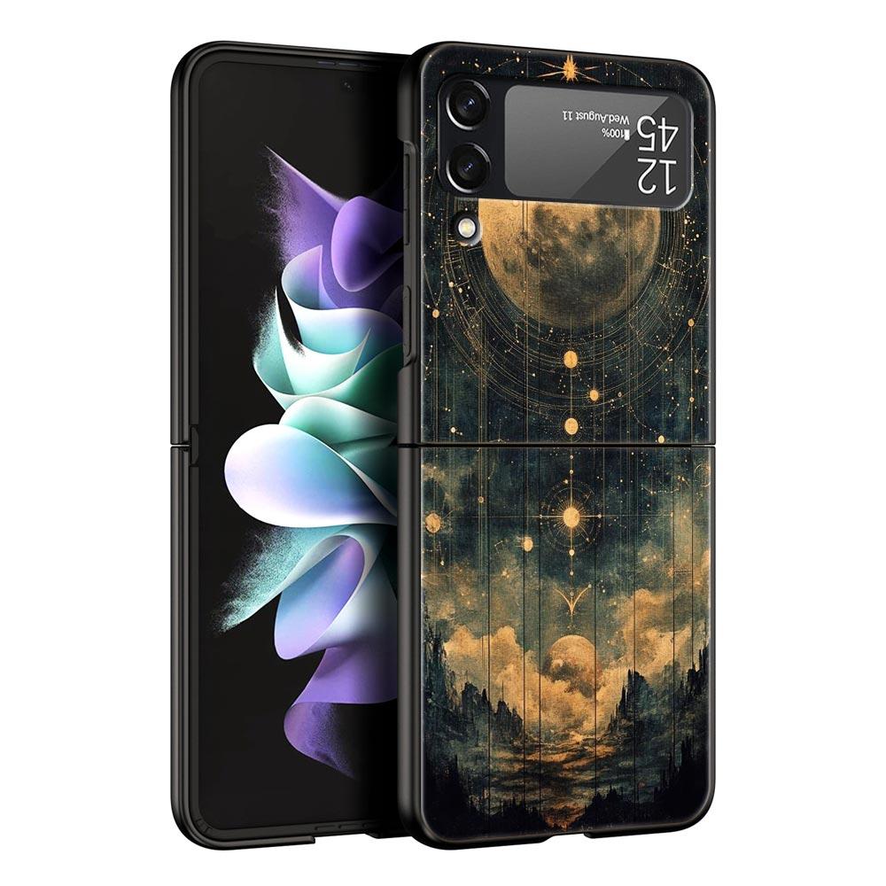 Fashion Starry Sky Stars Hard PC Phone Case For Samsung Galaxy Z Flip 7 6 5 4 Black Cover For Galaxy Z Flip 3 Foldable Shell Bag