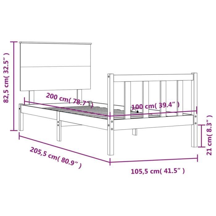 VidaXL Bed Frames and Headboard White 100x200 Cm Solid Wood 3193392