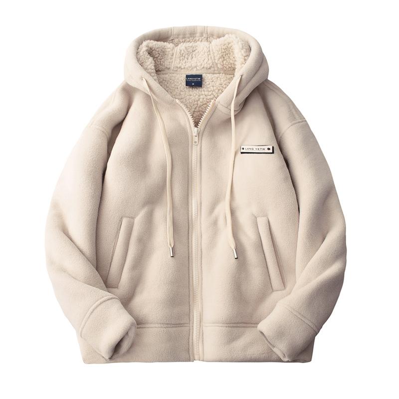 Autumn Winter Fashion Fleece Thickened Warm Hooded Coat Men's Casual Jacket