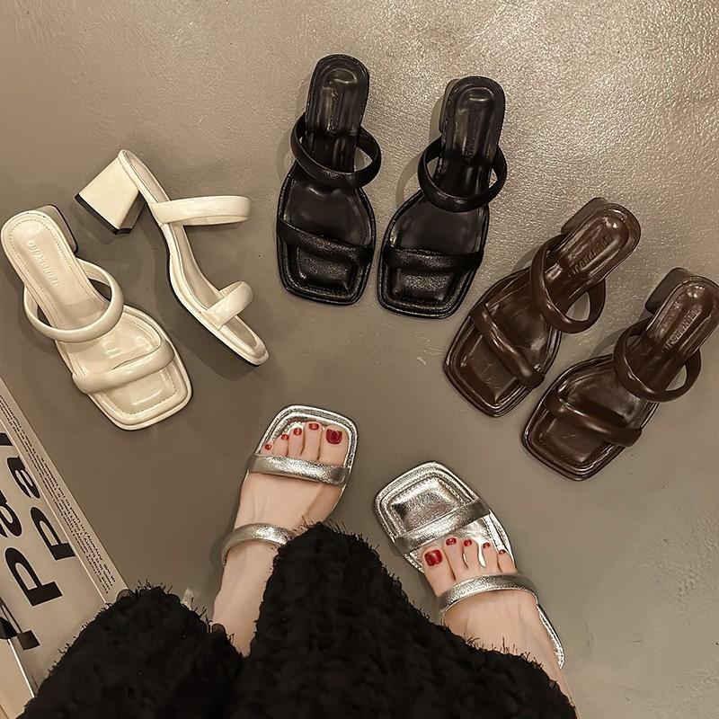High-heeled Cool Slippers for Women's Outer Wear 2025 New Summer Thick-heeled French Niche Temperament with Skirt with Sandals