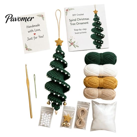 Regalo di Natale Fatto a Mano Bambola all'Uncinetto Ornamento a Spirale Kit Fai da Te, Set Artigianale Festivo con Progetto Filato Filato Morbido, Perline, Decorazione da Appendere all'Albero per Finestra