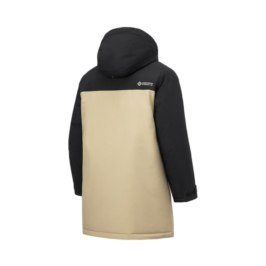 Li Ning Hot Pot Down Jacket Series Fitness Series Letter Logo Print Loose Long Down Jacket Men Outerwear Khaki Black AYMT319-1