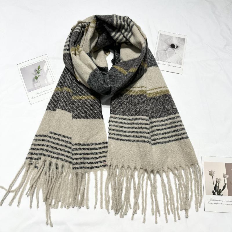 New Soft Imitation Cashmere Scarf for Women Classic Plaid Tassel Shawl Scarf for Men and Women Autumn and Winter Versatile Stripes