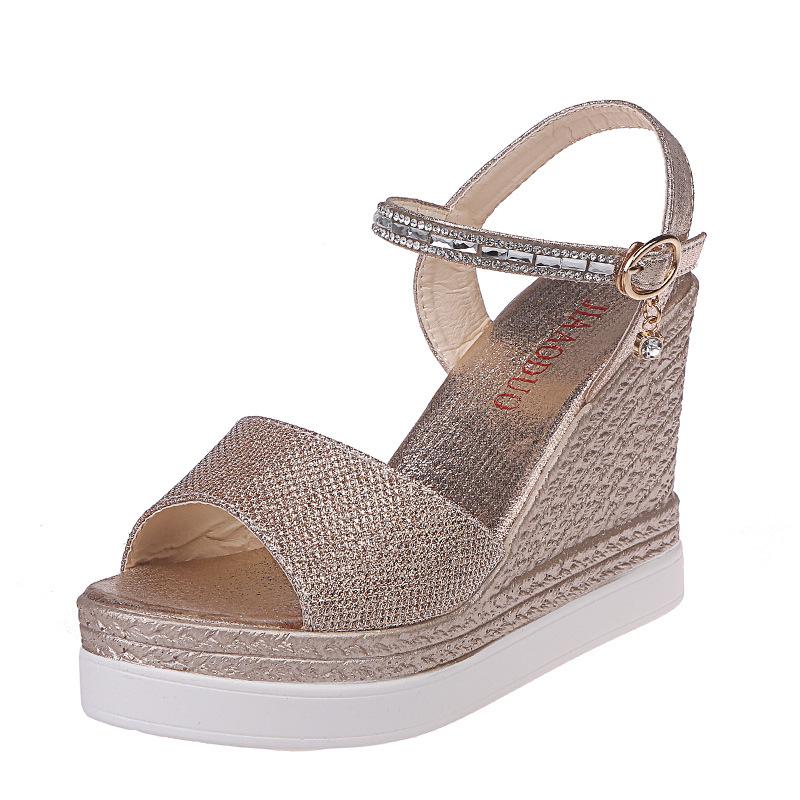 

Wedge heel sandals women s 2021 summer new models are easy to match Internet celebrity ins tide word with rhinestones platform high heel women s shoes 41 золотой