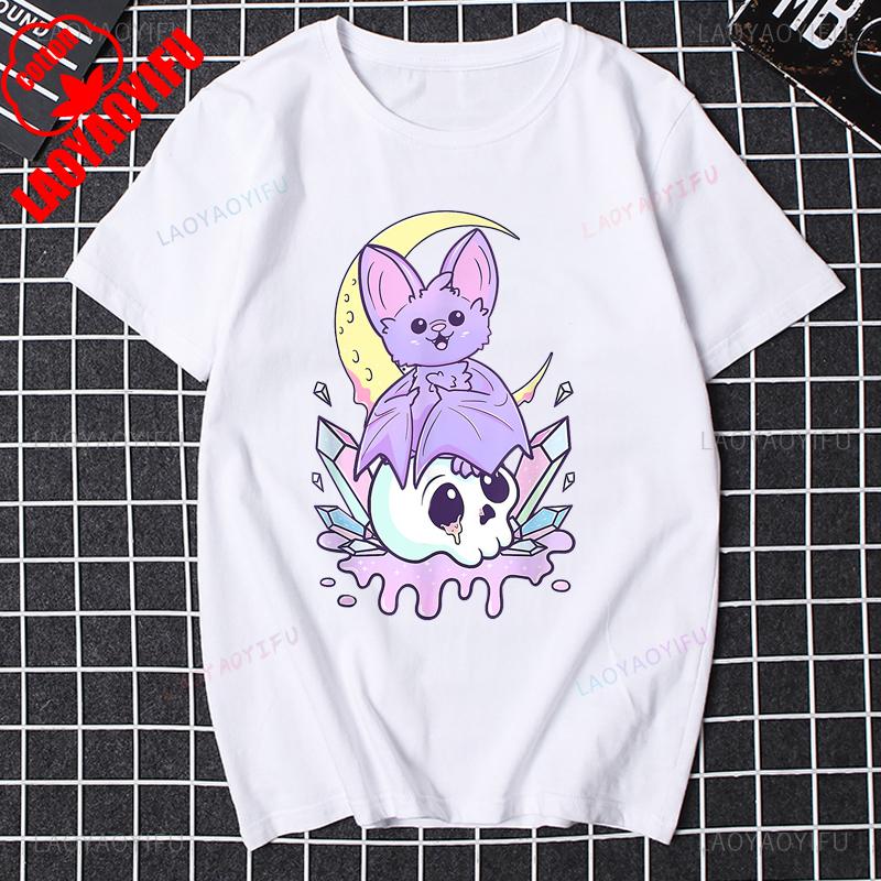 Pastel Goth Skull Heart Skeleton Bone Head Halloween Occult Shirts for Women Unisex Gothic Pattern Printed Tshirt FeUnisex Clothes S