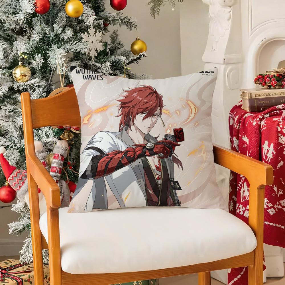 Game WWuthering Waves Cool Character Pillow Case Silky Short Plush With Invisible Zipper Dustproof Sofa Cushion Cover