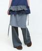 SOME PLACE Striped Color Block Shirred Strap Layered Midi Skirt Wide Pants Set [Charcoal]