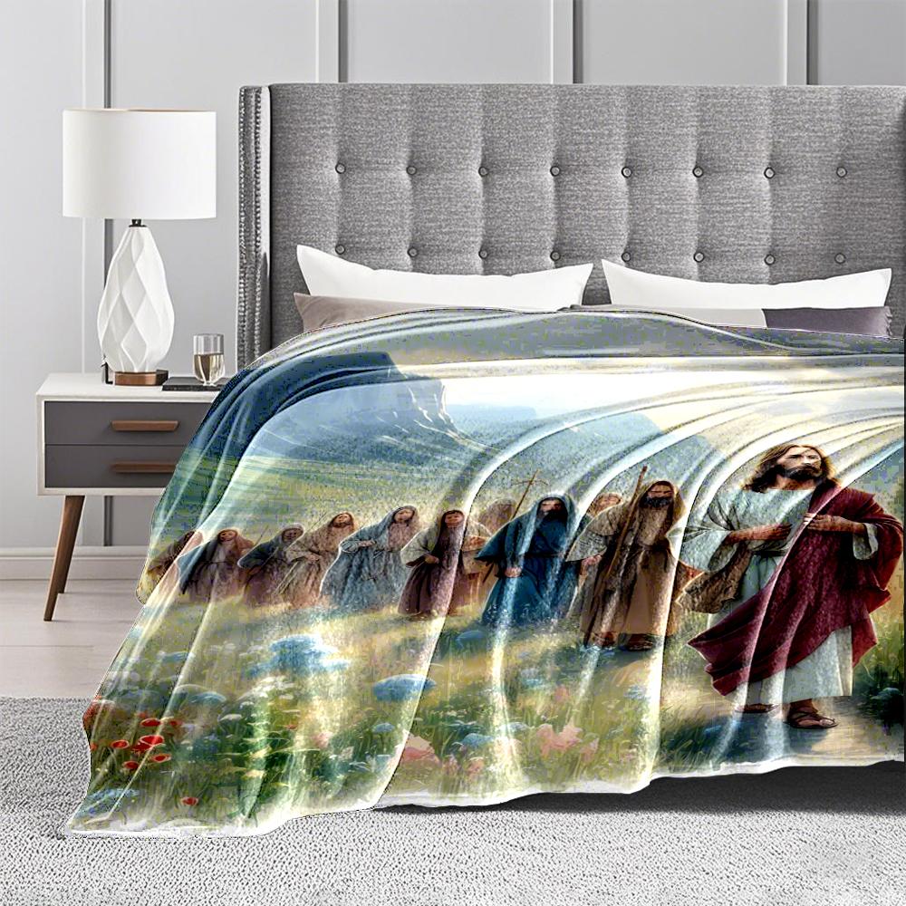 Biblical Scene with Followers On Path,Flannel Blanket for Bedroom, Living Room, Sofa, and Nap