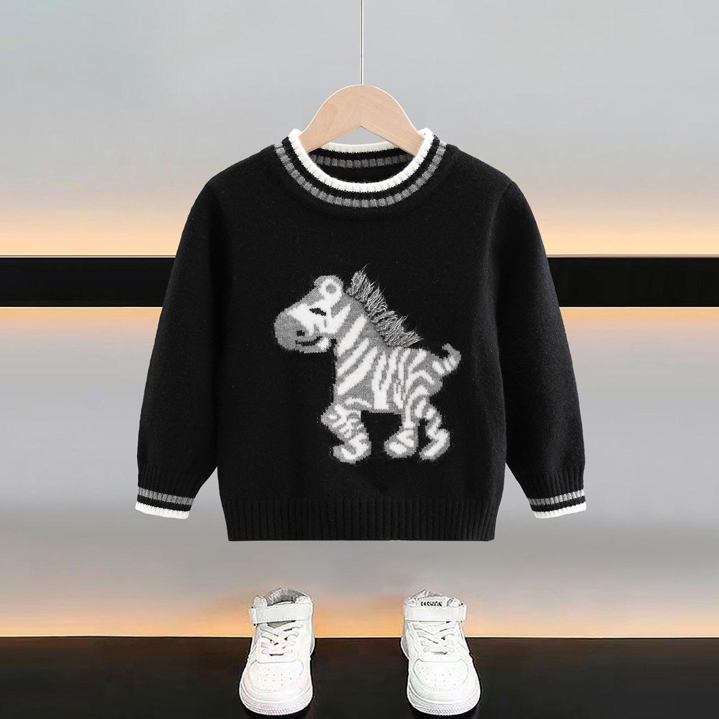 

Kids 2025 Korean Style Cartoon Knit Pullover: Autumn/Winter Wool Sweater for Boys 120 cm чёрный