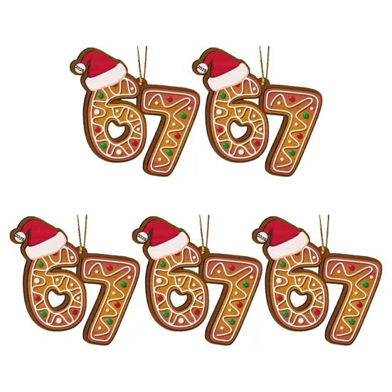 Christmas Ornament Acrylic Gingerbread Number 67 Pendant with Hat Festive Xmas Tree Decoration Holiday Gift