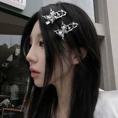Sweet Cool Y2K Liquid Metal Hairpin Irregular Silver Bang Clip INS Harajuku Hair Clips  Women