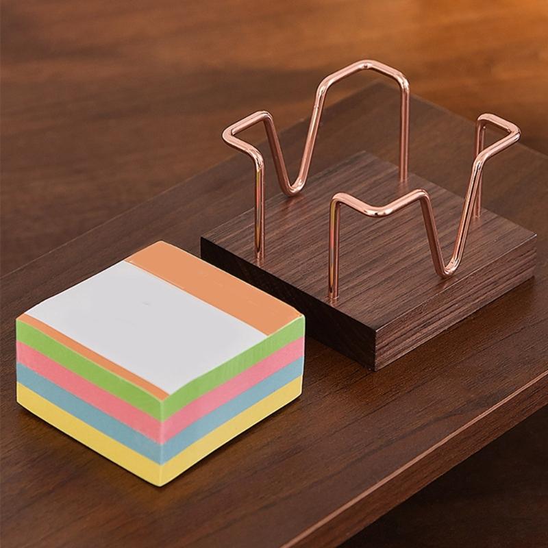 Iron Wire Note Block Stand with Wood Base Desk Notepads Storage Box Memo Pad Organizers Stand For Office Desk 94x94mm