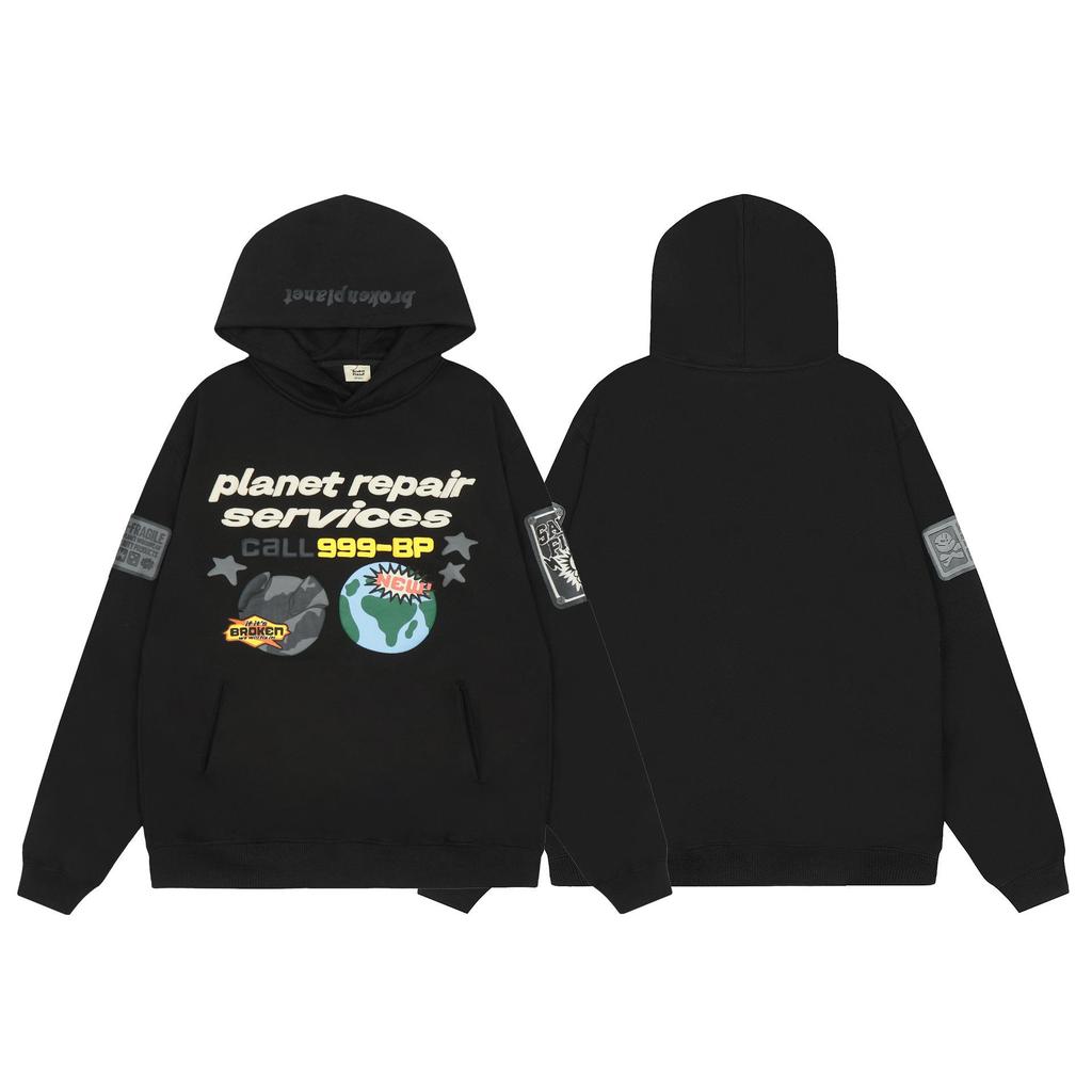 Unisex Broken Planet Print Velvet Hoodie - Trendy & Casual