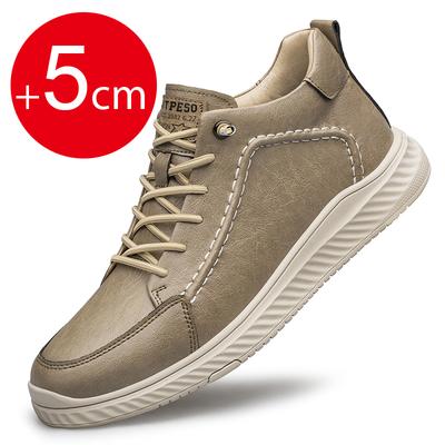 Men's Sneakers Genuine Leather Men's Boots Increased 5 Cm Lace Up Sports Casual Work Shoes High Top Leather Men's Ankle Boots