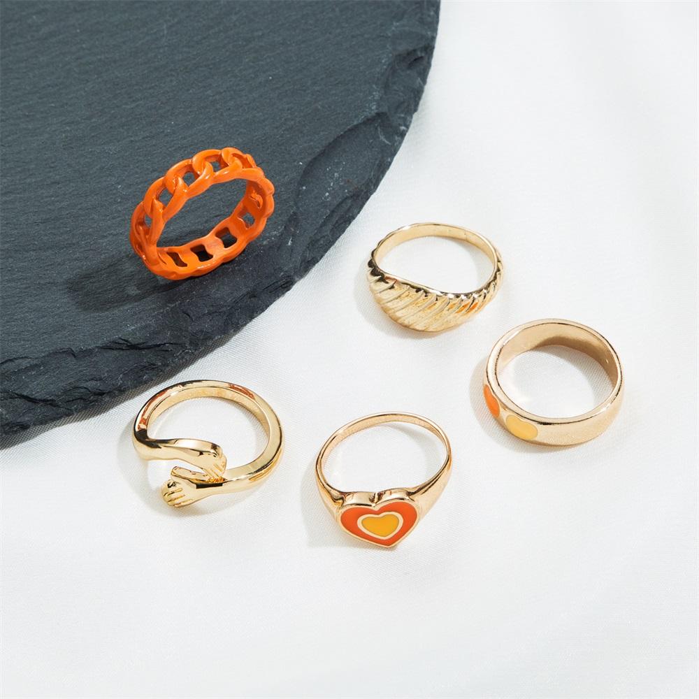 

Винтажное кольцо «Сплетни, капающее масло, любовь», комплект из 5 предметов, милое ветровое кольцо, персиковое сердце, оранжевое простое кольцо, модные ювелирные изделия