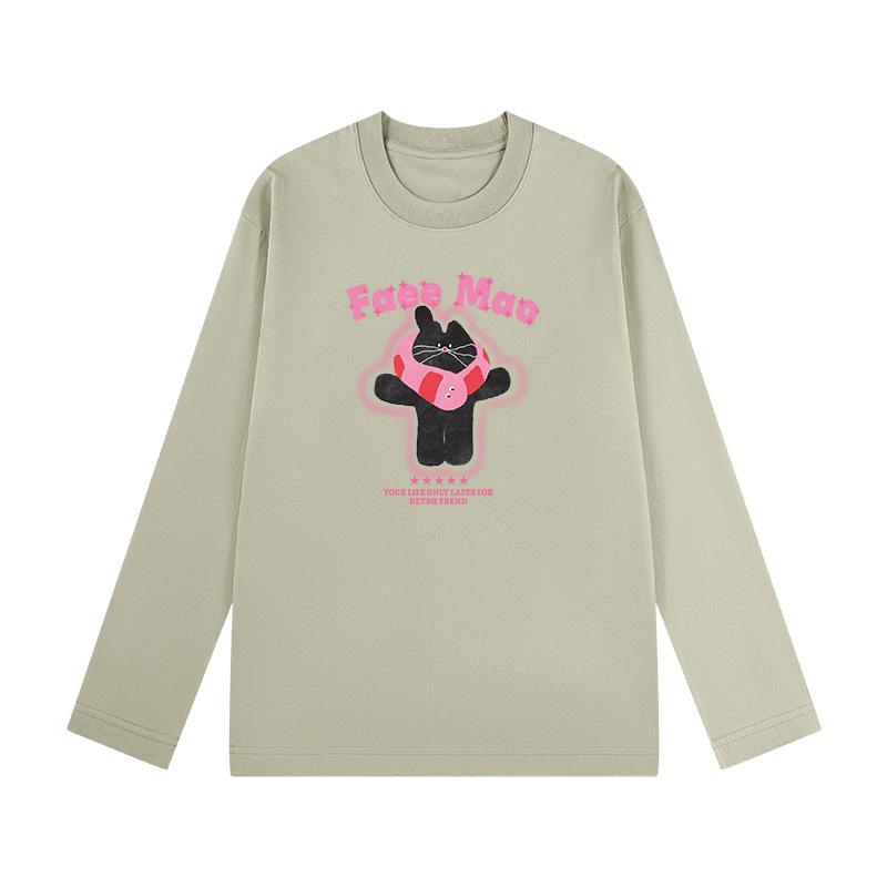 

Women s 230g Pure Cotton Long-Sleeve T-Shirt - Hong Kong Style, Round Neck, Loose Fit, Trendy Casual Base Layer for Autumn/Winter. 2XL (150-165 jin)