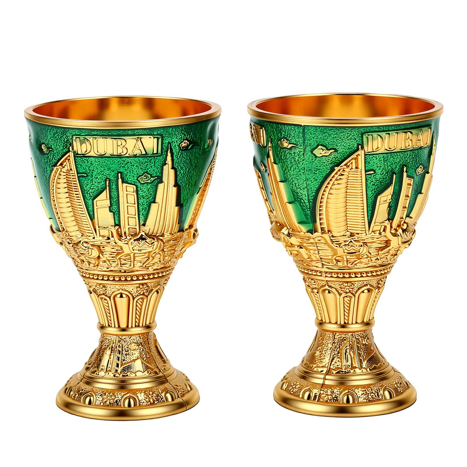 Ensemble de 2 Verres à Vin en Métal Souvenir de Dubaï Coupes Vintage Style Européen Coupe à Liqueur Coffret Cadeau de Voyage Vert vert