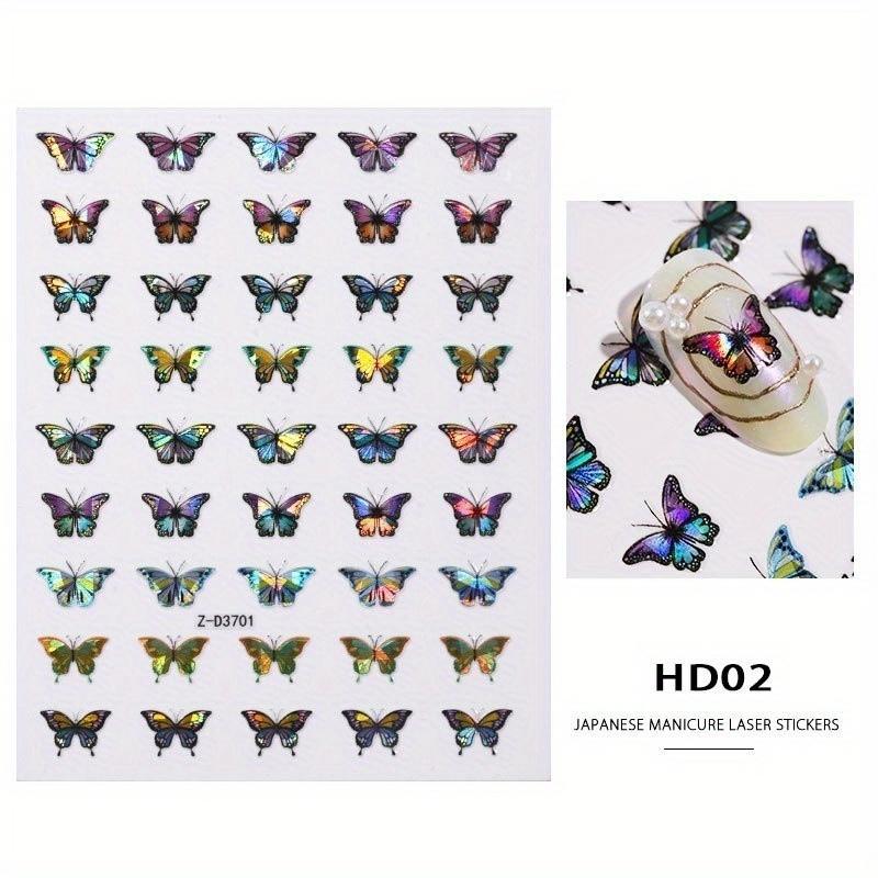 1 Sheets Nail Art Simulation Laser Butterfly Sticker 3D Sticker Waterproof Cute Butterfly Nail Sticker