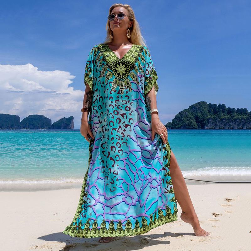 

Барвисте пляжне пончо - Довгий халат, Вільний крій, Віскоза, Захист від сонця, Відпускний стиль (2022) One Size