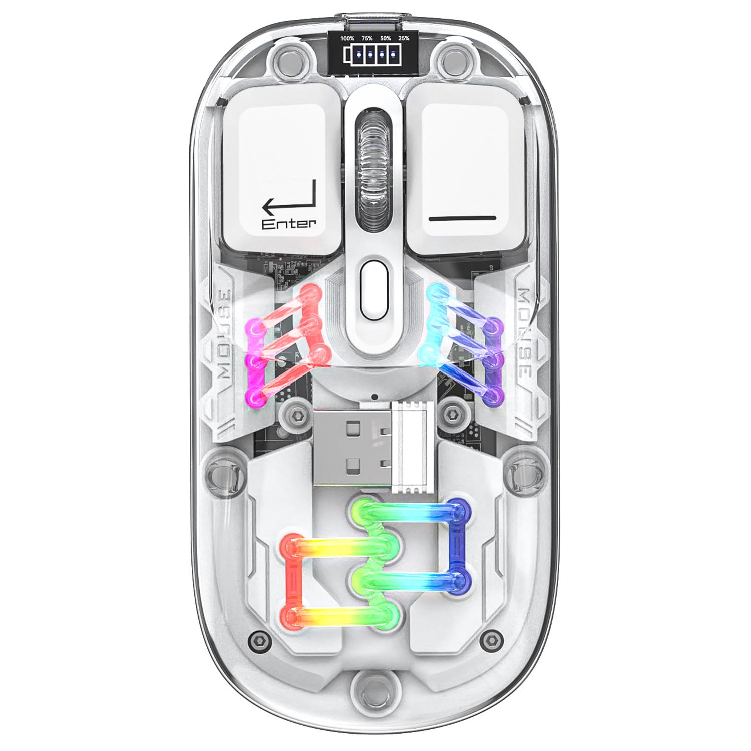 

M533 2.4G+Bluetooth-compatible 5.0 Dual Mode Transparent Wireless Mouse with RGB Light White
