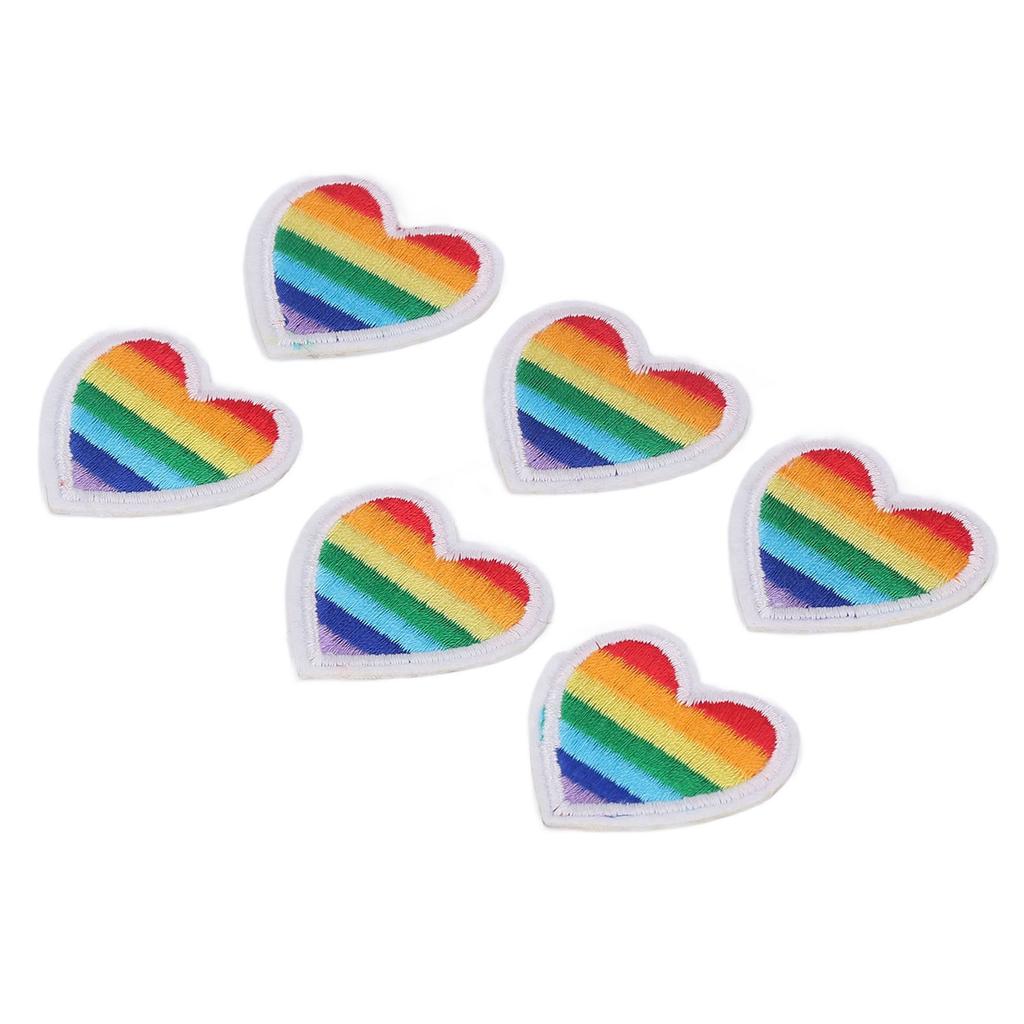 6 Pcs Rainbow Heart Patches DIY Rainbow Heart Shape Patches Decoration for Sewing Embroidery Clothing Repair
