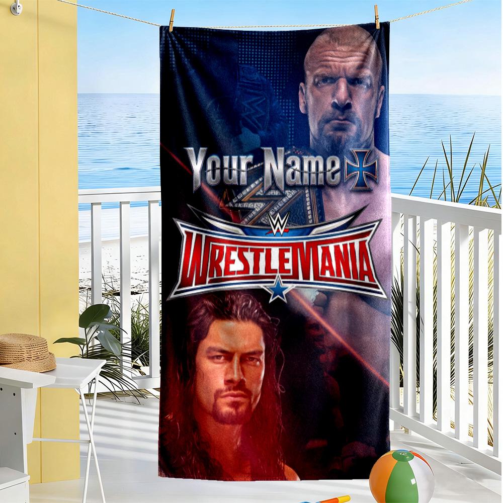 Wrestlemania Customizable Name Beach Towel Super Soft & Absorbent Suitable for Swimming Gym Camping Yoga Vacation