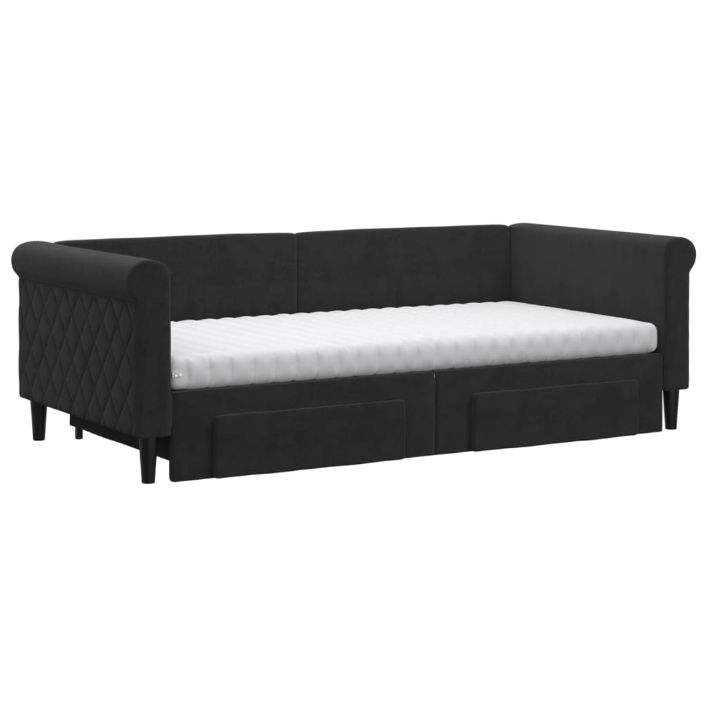 Extendable Daybed with Drawers Black 90x190 Cm Velvet