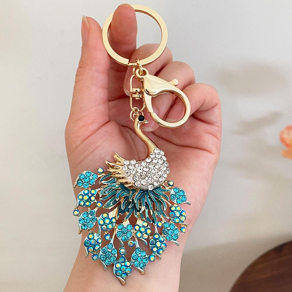 Peacock Keychains for Women Cute Rhinestone Animal Key Chain Charm Purse Handbags Charms Bag Backpack Tote Pendant Accessories